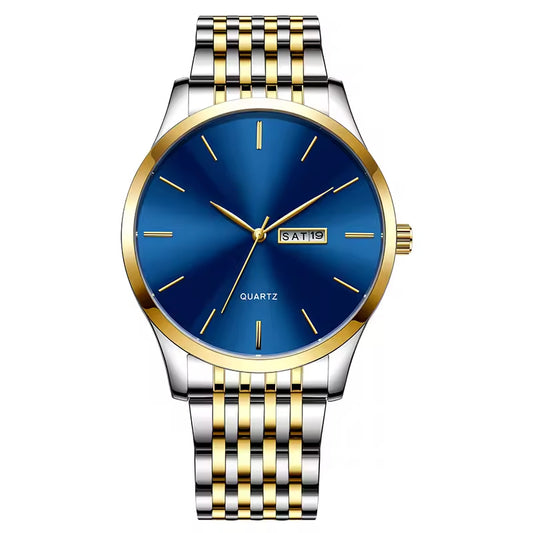 Yellow Gold Blue Dial Bezel Mens Watch